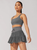 Women Summer Lace-up Pleated Skirt