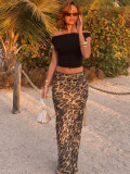 Women Summer Sexy Leopard Mesh See-Through Skirt
