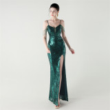 Women cross Lace-Up fishtail evening dress Formal Party evening dress