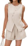 Women Spring Casual sleeveless Top shorts Two Piece Set