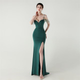 Women lace mesh herringbone Lace-Up beaded Formal Party evening dress