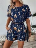 Women Summer printed Casual shirt shorts Two Piece Set