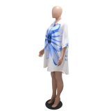 Women Casual Print Turndown Collar Print Dress
