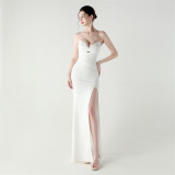 Women herringbone Strapless sweetheart neck hollow Lace-Up Formal Party evening dress