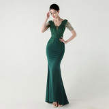 Women lace Beaded Lace-Up Formal Party evening dress