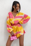 Women Summer V-neck Single-breasted Long Sleeve Jumpsuit