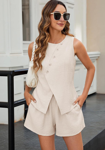 Women Spring Casual sleeveless Top shorts Two Piece Set