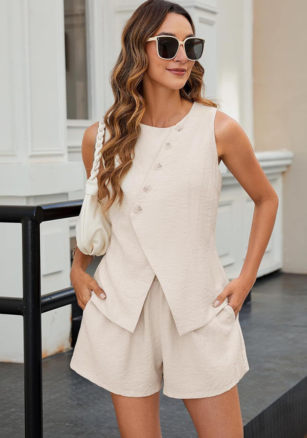 Women Spring Casual sleeveless Top shorts Two Piece Set