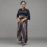 Plus Size Women African pleated Top and printed wide-leg pants Two Piece Set