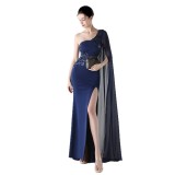 Women Tulle Shawl Beaded Tube Embroidery One Shoulder Evening Dress​
