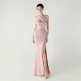 Women herringbone Strapless sweetheart neck hollow Lace-Up Formal Party evening dress