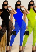 Women sexy Mesh See-Through Top and trousers Two Piece Set