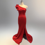 Women Summer Formal One Shoulder Shoulder High Slit Mermaid Evening Dress