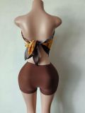 Fashionable Women's Print Sexy Strapless Two Piece Shorts Set