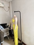 Women Halter Neck Strapless gathered tie rope wide leg jumpsuit