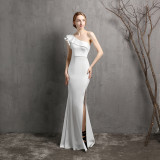 Women Summer Formal One Shoulder Shoulder High Slit Mermaid Evening Dress