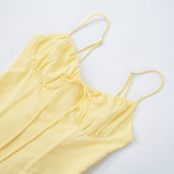Women Lace Gathered Suspender Lace-Up Dress