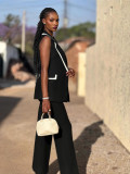 Women's Sleeveless Patchwork Contrast Color Vest Pants Two Piece Set