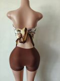 Fashionable Women's Print Sexy Strapless Two Piece Shorts Set