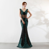 Sequin Slim Deep V Flower Women's Party Evening Dress