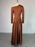 Women's Summer Slash-Shoulder High-Waist Slim Fit A-Line Long Dress