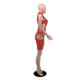 Women's Summer Solid Color Sexy Hollow Short-Sleeve Jumpsuit