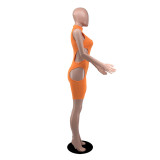 Women's Summer Solid Color Sexy Hollow Short-Sleeve Jumpsuit