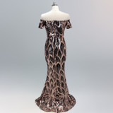 Off-Shoulder Slim Fit Sequin Fishtail Long Formal Party Evening Dress