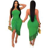 Women's Summer Sleeveless Halter neck Tassel Long Irregular Dress