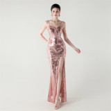 Women cross Lace-Up fishtail evening dress Formal Party evening dress