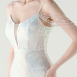 Women cross Lace-Up fishtail evening dress Formal Party evening dress