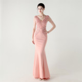 Women lace Beaded Lace-Up Formal Party evening dress