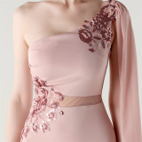 Women Tulle Shawl Beaded Tube Embroidery One Shoulder Evening Dress​
