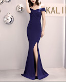 Women Summer Formal Off Shoulder High Slit Mermaid Evening Dress