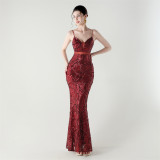 Women tulle Patchwork cross Lace-Up sequined Formal Party evening dress