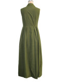 Women's Casual Fashion Solid Color Turndown-Collar Sleeveless Single-Breasted Maxi Dress