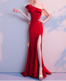 Women Summer Formal One Shoulder Shoulder High Slit Mermaid Evening Dress