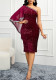Sexy One-Shoulder Long-Sleeve Diamond-Decorated Pleated Open-Waist Elegant Party Evening Dress