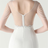 Women lace Beaded Lace-Up Formal Party evening dress