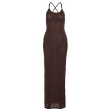 Spring Women's Strap Low-Back Sexy Chic Solid Color Long Dress