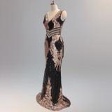 Sequin Slim Deep V Flower Women's Party Evening Dress