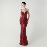 Women beaded cross Lace-Up hollow Patchwork Formal Party evening dress