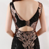 Sequin Slim Deep V Flower Women's Party Evening Dress