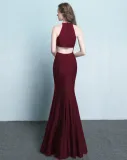 Plain Solid Halter Slit Mermaid Evening Dress