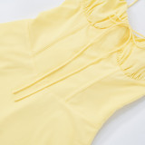 Women Lace Gathered Suspender Lace-Up Dress