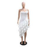 Summer Women's Solid Color Sexy Irregular Ruffle Straps Dress