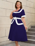 High-Waist Contrast Color A-Line Plus Size Formal Party Cocktail Dress
