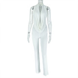 Fashion Halter-Neck Solid Color Low-Back Tight-Fitting Two-Piece Pants Set