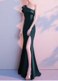 Women Summer Formal One Shoulder Shoulder High Slit Mermaid Evening Dress