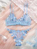 Women French sweet mesh embroidered lace bra See-Through Sexy Lingerie Set